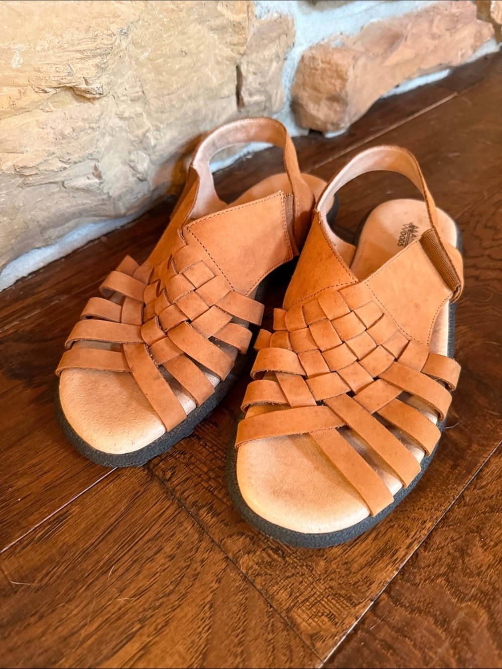 Maine Woods Woven Leather Slingback Sandals - Brown